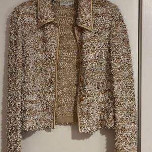St. John Women's Textured Cream and Brown Blazer
